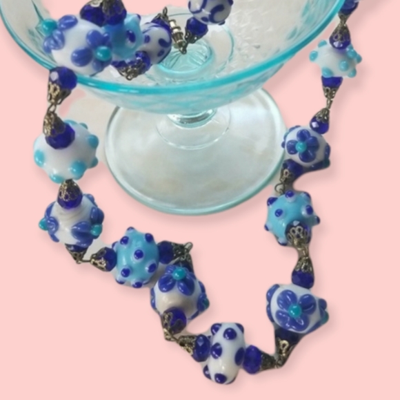 Hand Crafted Repurposed Vintage Lampwork Glass Bead Necklace - Picture 2 of 14